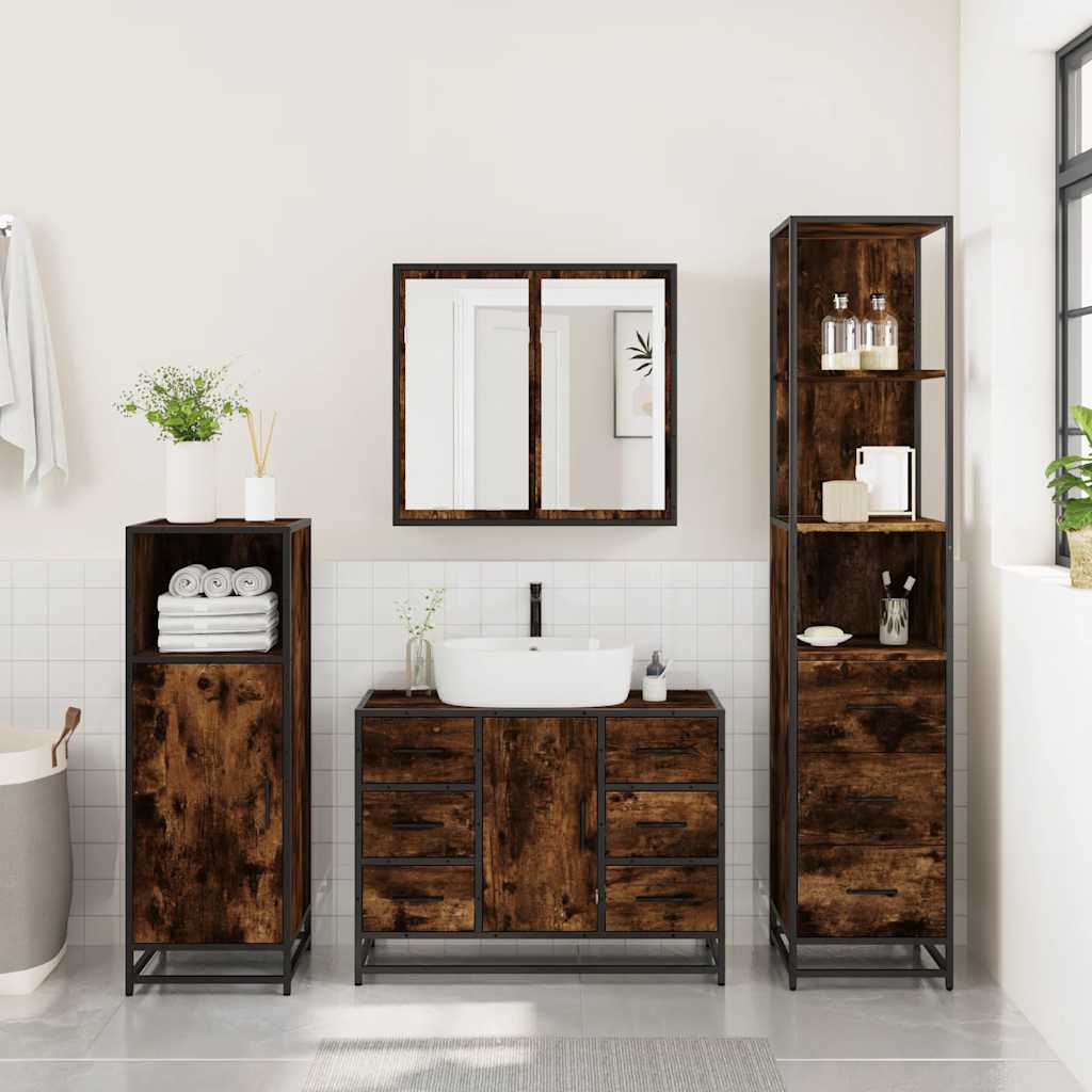 Ensemble de meubles de salle de bain 3 pcs Chêne fumé