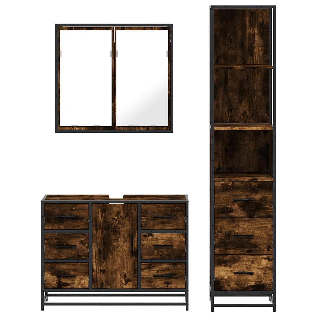 Ensemble de meubles de salle de bain 3 pcs Chêne fumé
