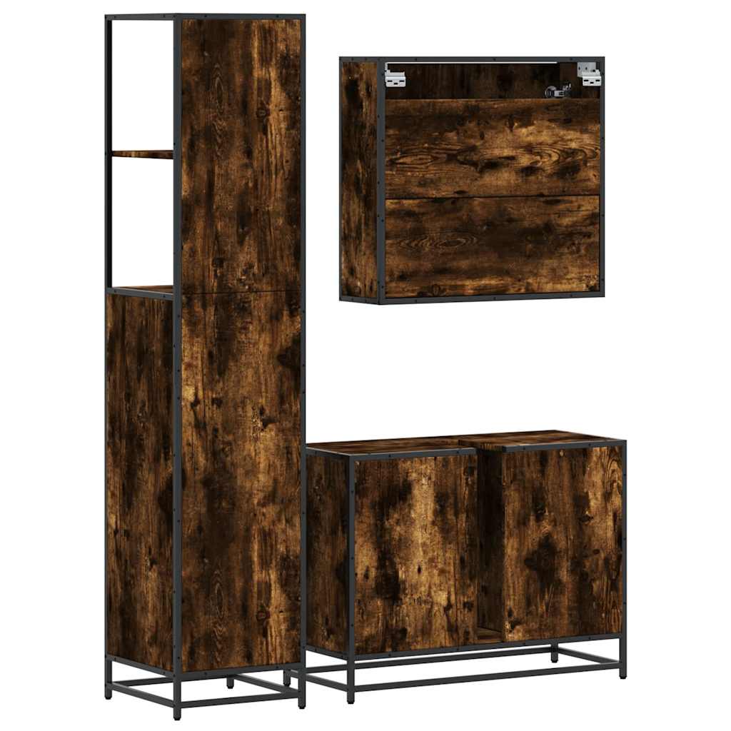 Ensemble de meubles de salle de bain 3 pcs Chêne fumé