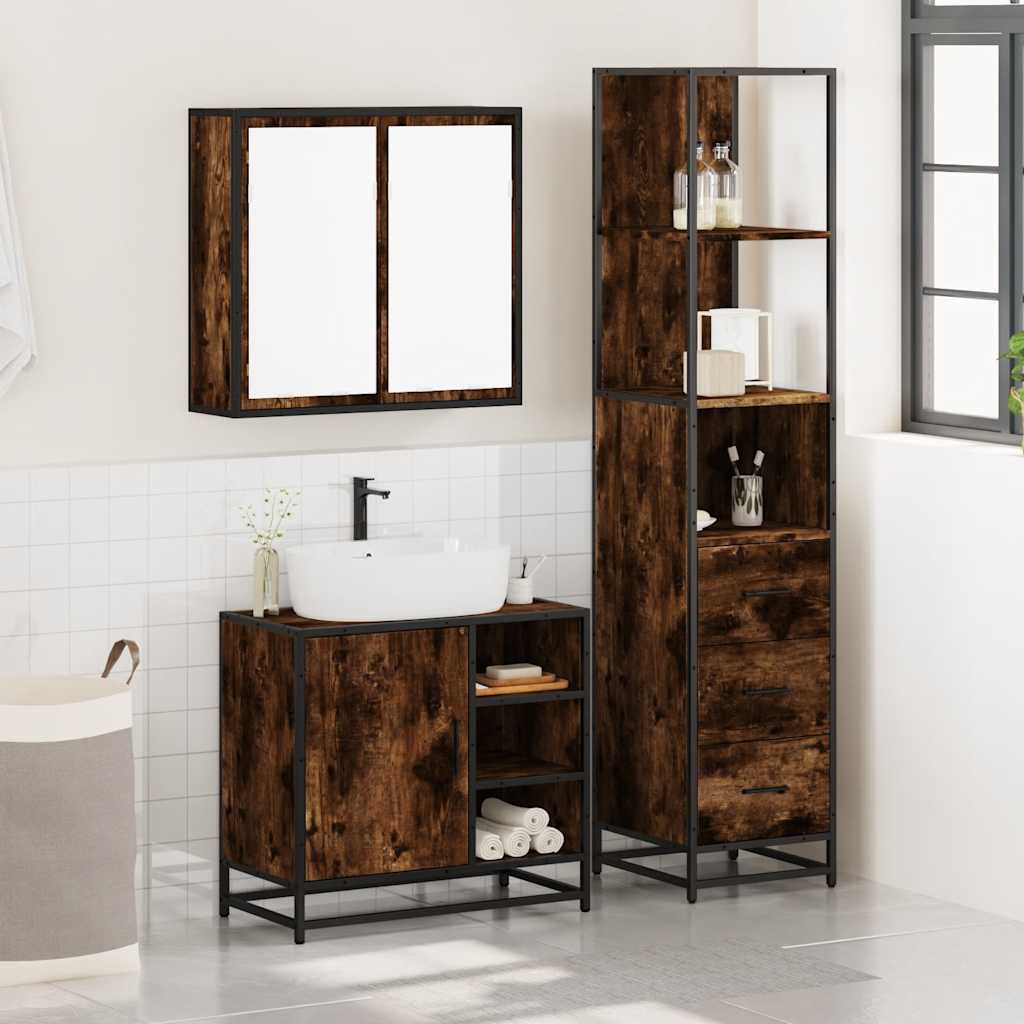 Ensemble de meubles de salle de bain 3 pcs Chêne fumé