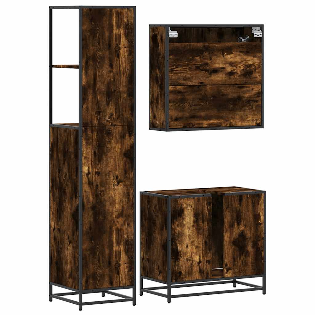 Ensemble de meubles de salle de bain 3 pcs Chêne fumé