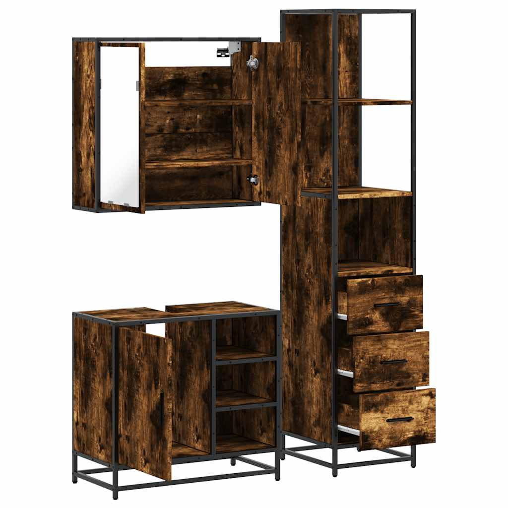 Ensemble de meubles de salle de bain 3 pcs Chêne fumé