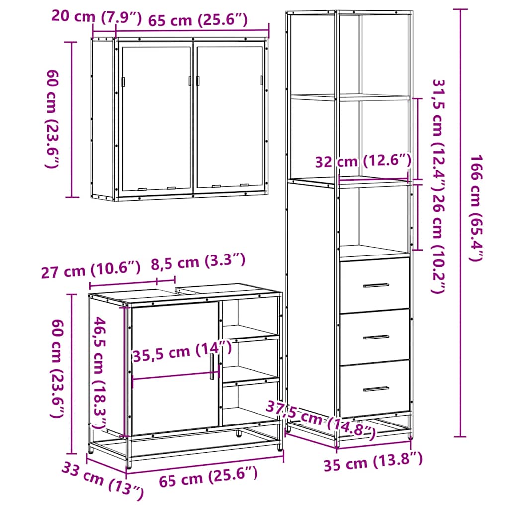 Ensemble de meubles de salle de bain 3 pcs Chêne fumé