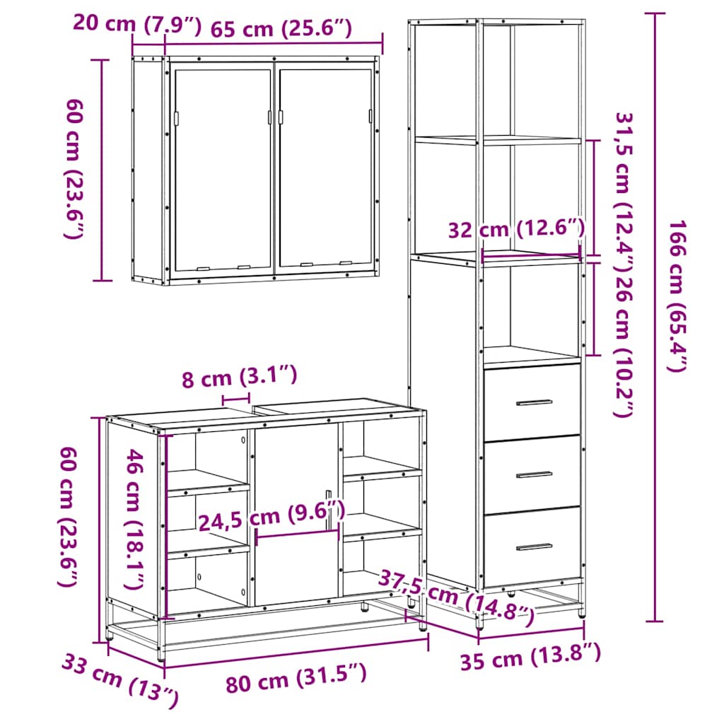 Ensemble de meubles de salle de bain 3 pcs chêne sonoma