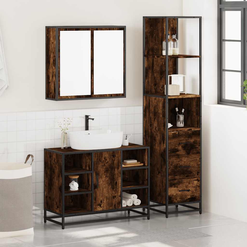 Ensemble de meubles de salle de bain 3 pcs Chêne fumé