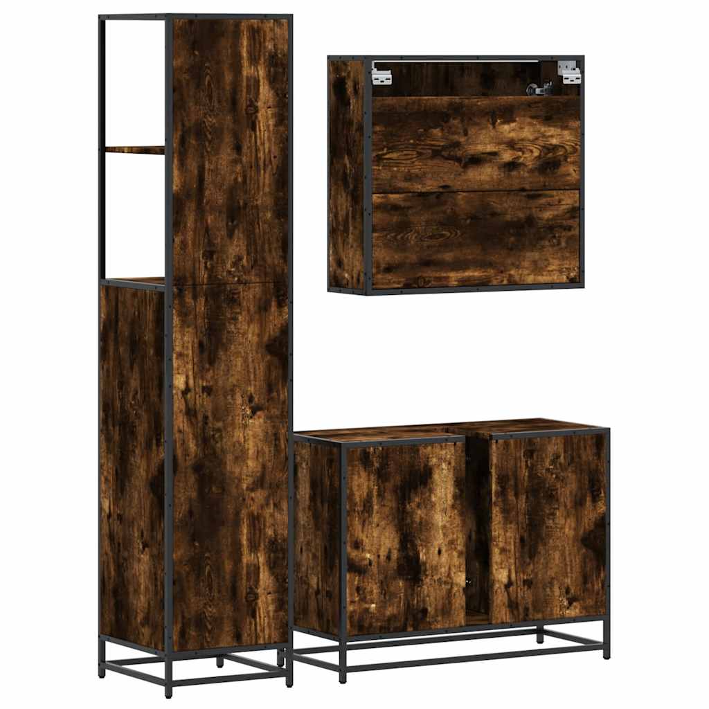 Ensemble de meubles de salle de bain 3 pcs Chêne fumé