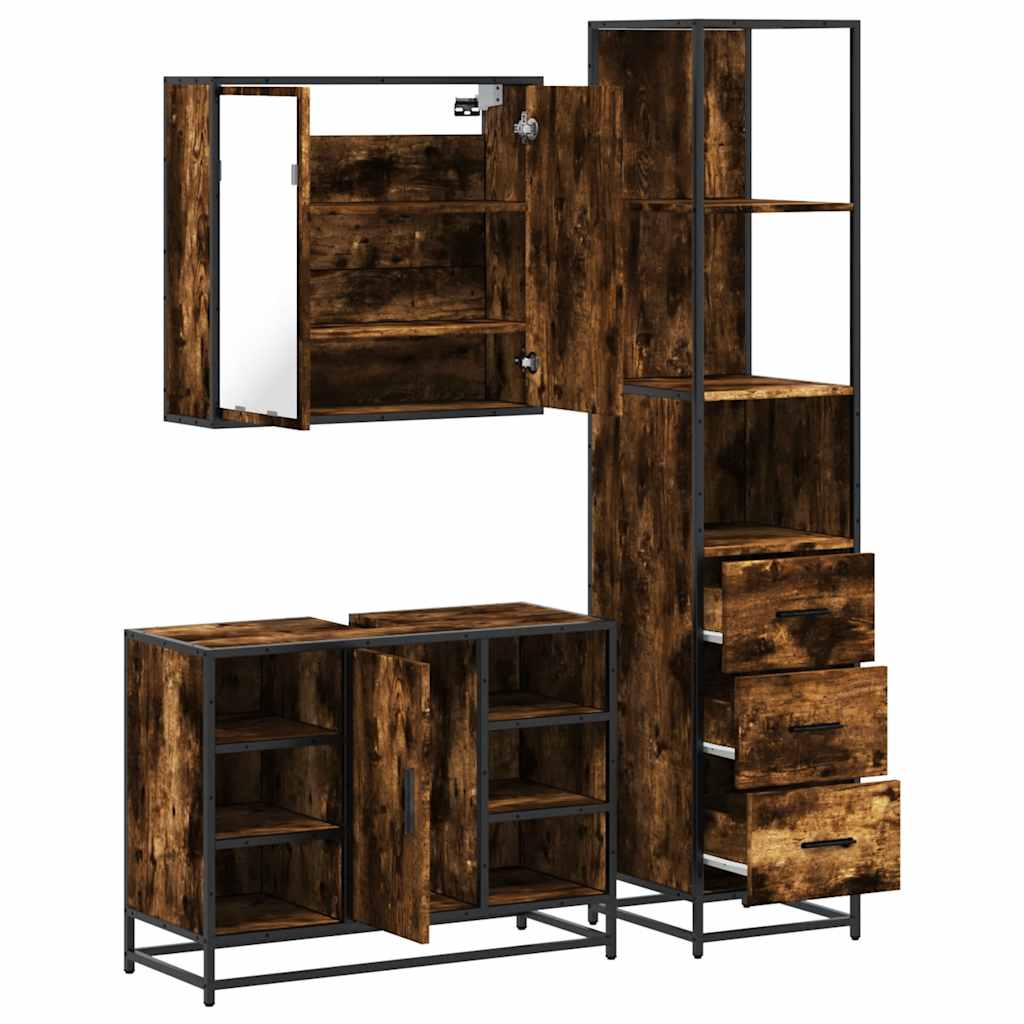 Ensemble de meubles de salle de bain 3 pcs Chêne fumé