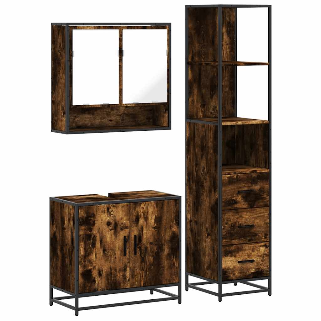 Ensemble de meubles de salle de bain 3 pcs Chêne fumé