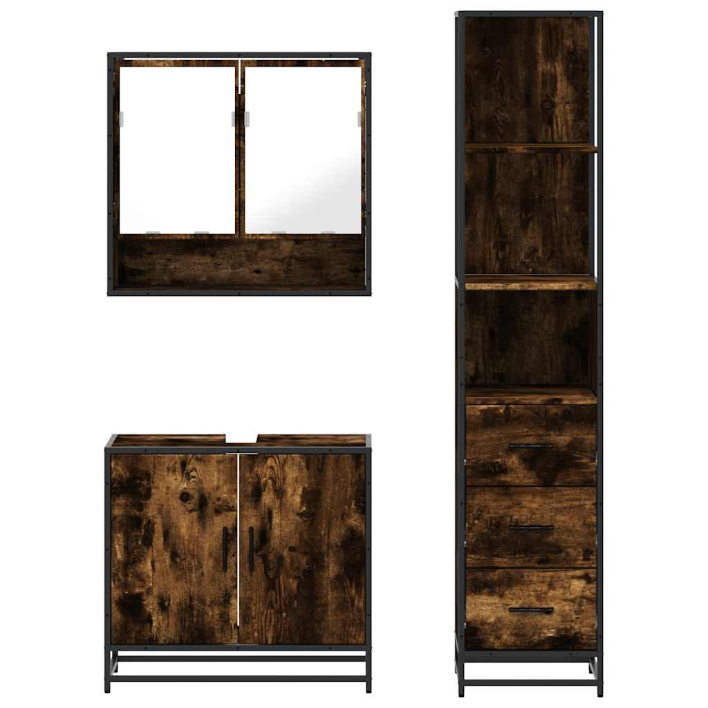 Ensemble de meubles de salle de bain 3 pcs Chêne fumé