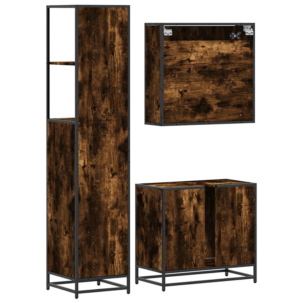 Ensemble de meubles de salle de bain 3 pcs Chêne fumé