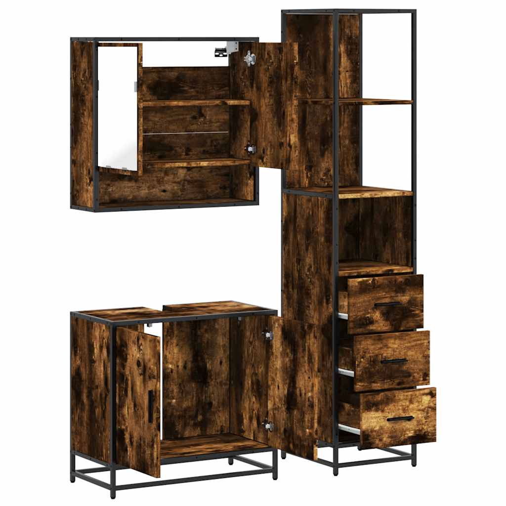 Ensemble de meubles de salle de bain 3 pcs Chêne fumé