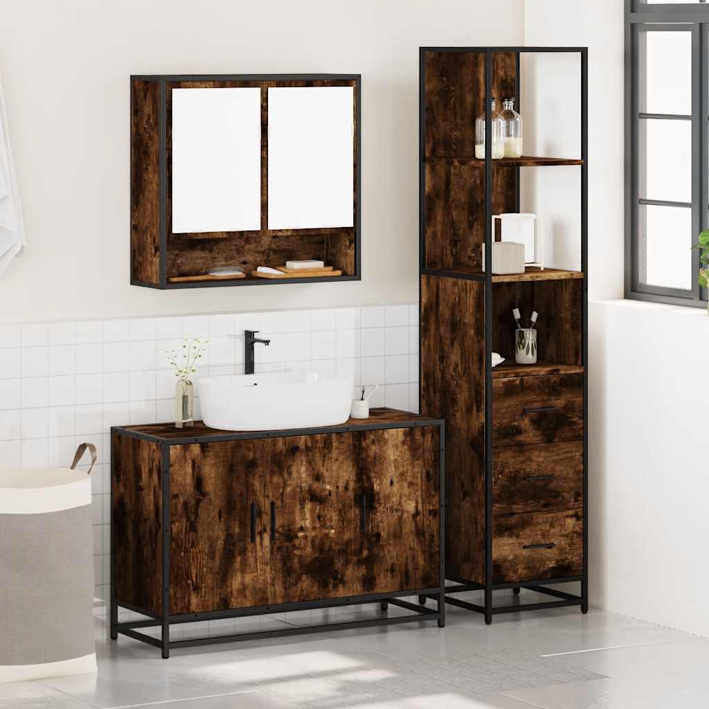 Ensemble de meubles de salle de bain 3 pcs Chêne fumé