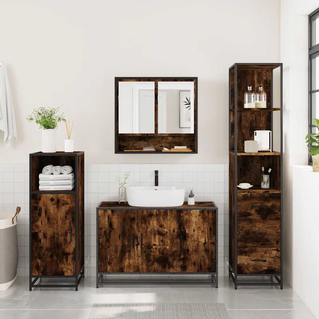Ensemble de meubles de salle de bain 3 pcs Chêne fumé