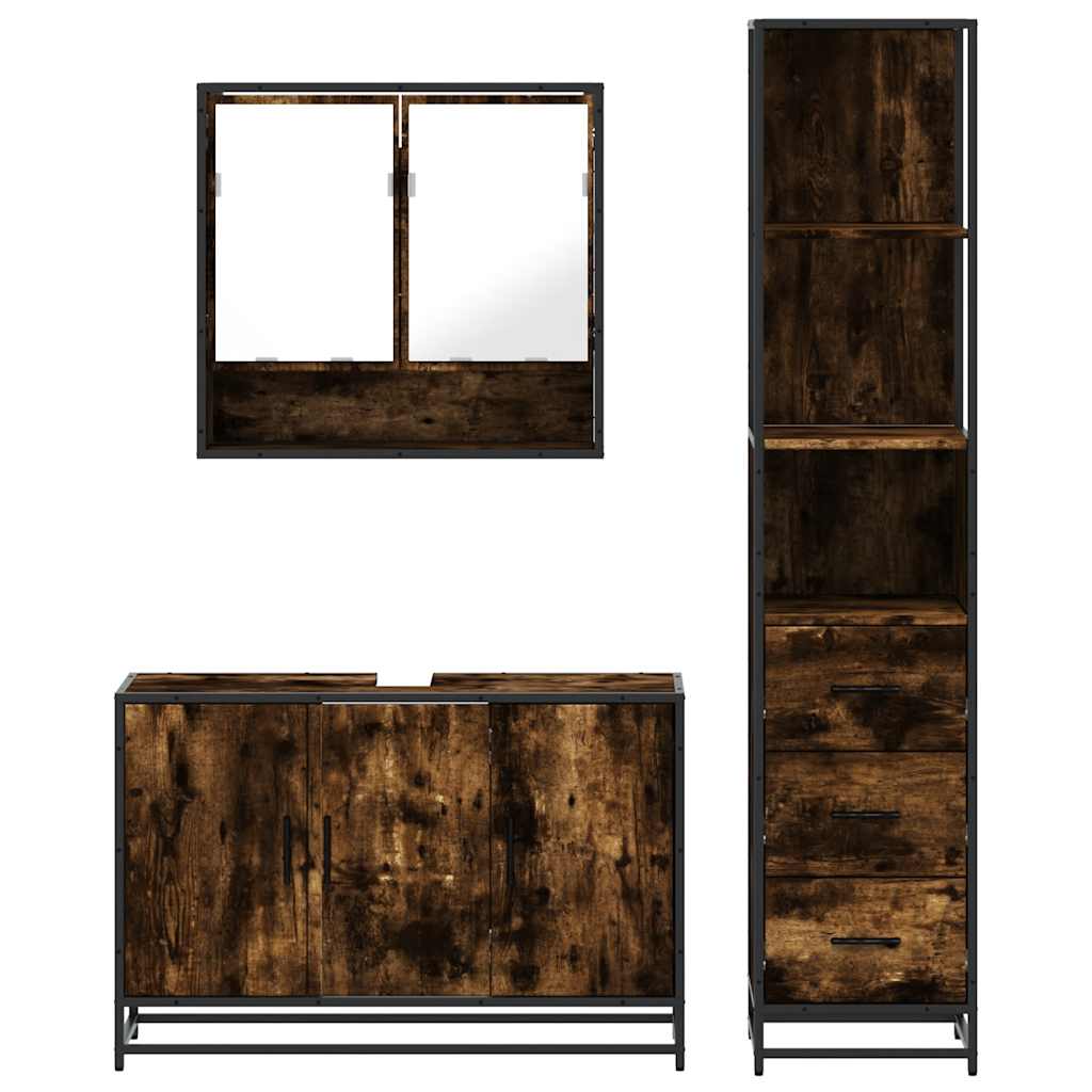 Ensemble de meubles de salle de bain 3 pcs Chêne fumé