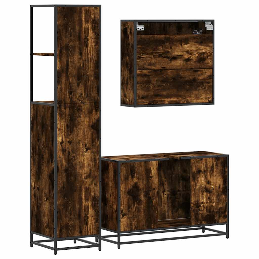Ensemble de meubles de salle de bain 3 pcs Chêne fumé