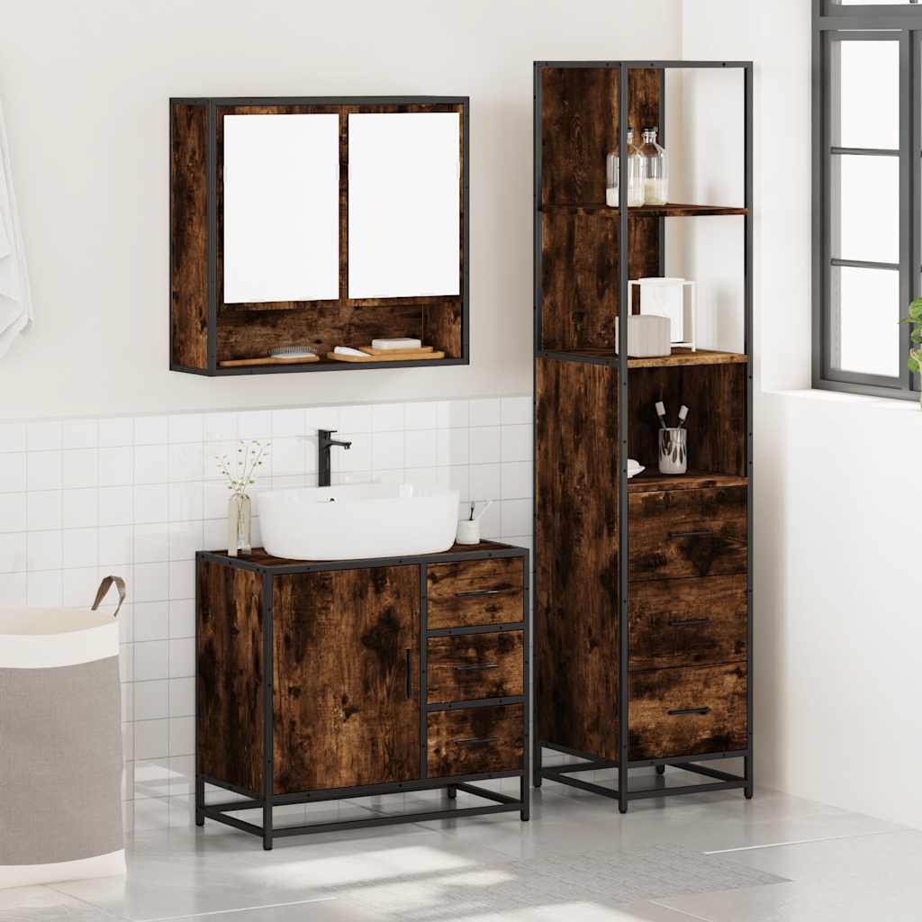 Ensemble de meubles de salle de bain 3 pcs Chêne fumé