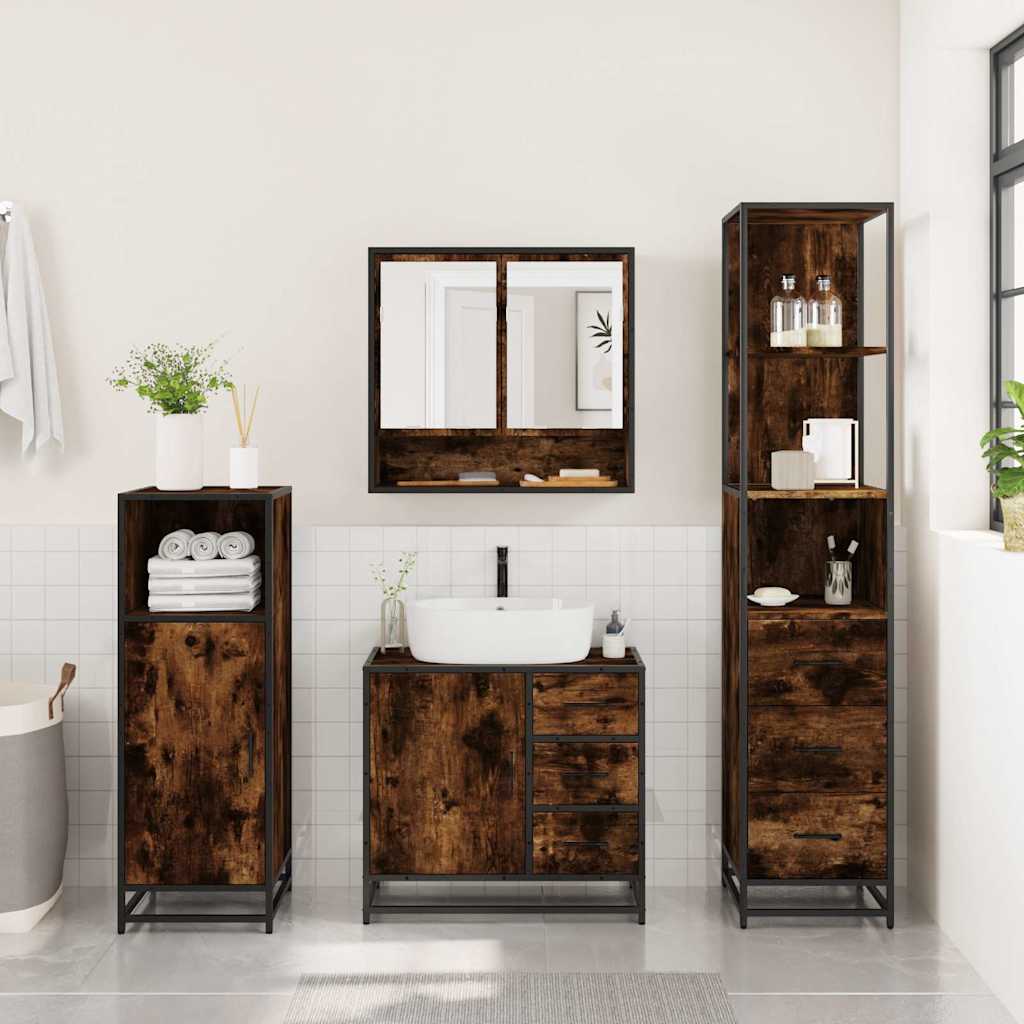 Ensemble de meubles de salle de bain 3 pcs Chêne fumé
