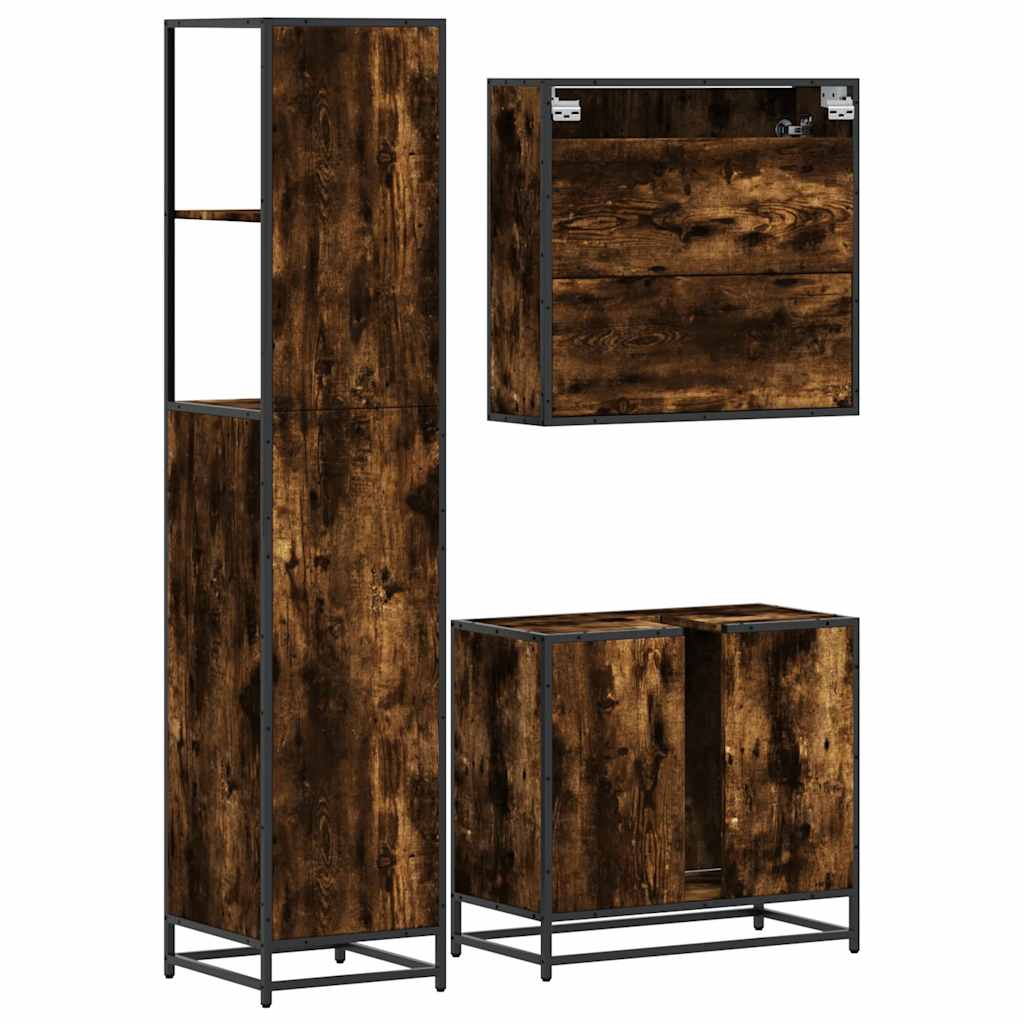 Ensemble de meubles de salle de bain 3 pcs Chêne fumé