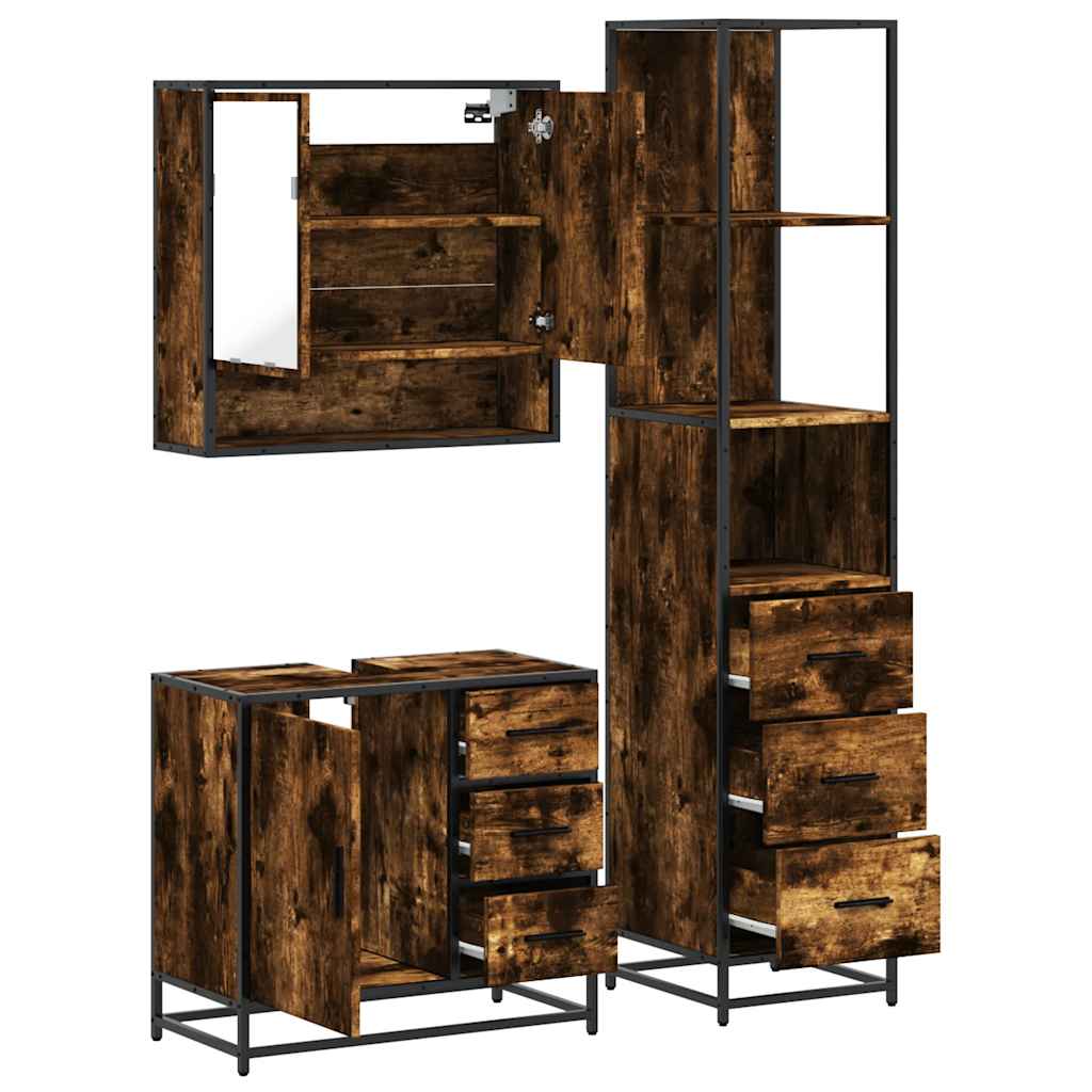 Ensemble de meubles de salle de bain 3 pcs Chêne fumé