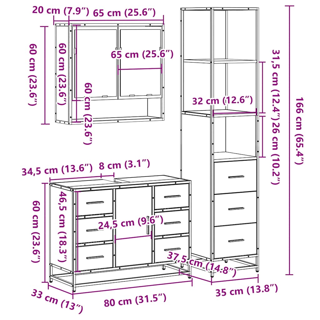 Ensemble de meubles de salle de bain 3 pcs chêne sonoma