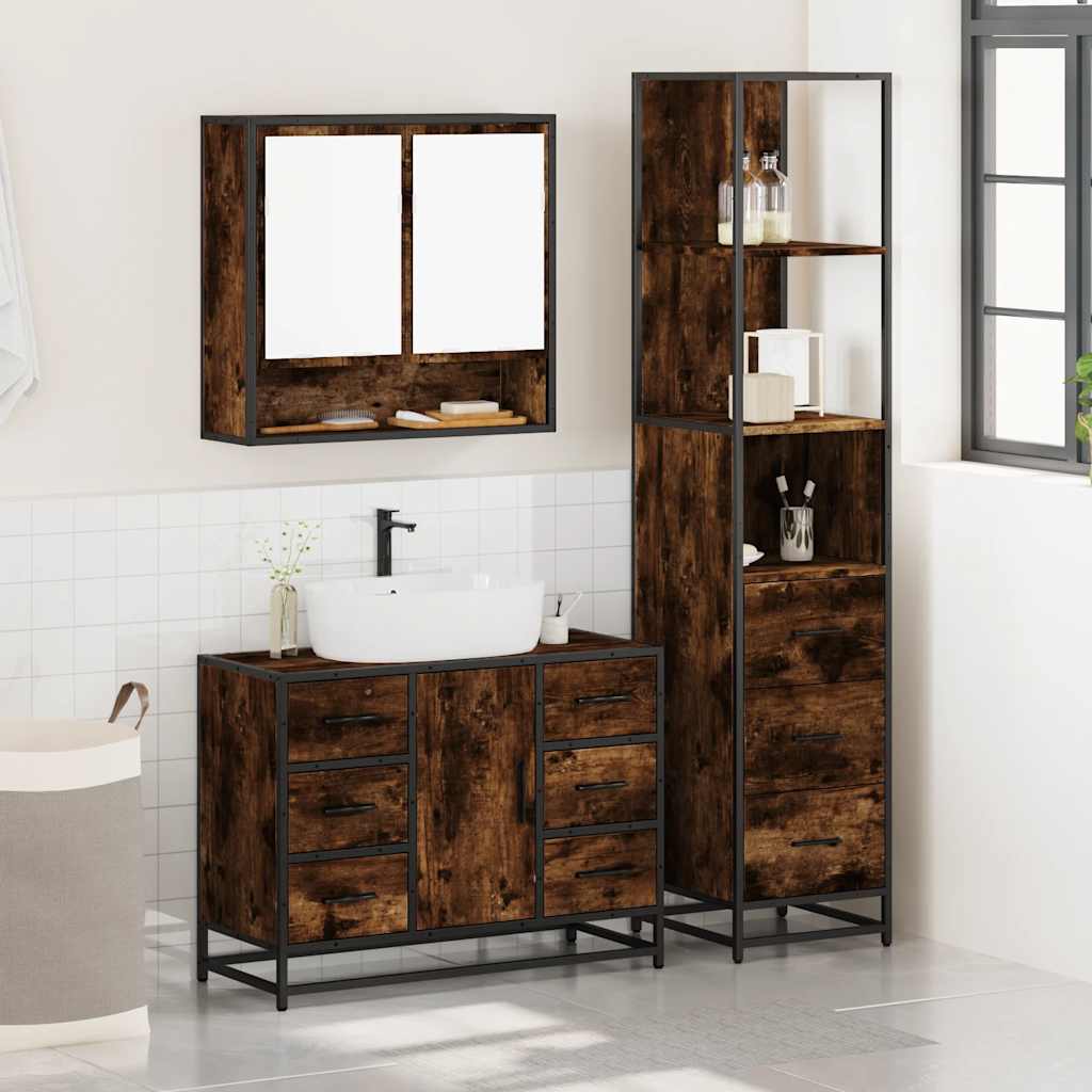 Ensemble de meubles de salle de bain 3 pcs Chêne fumé