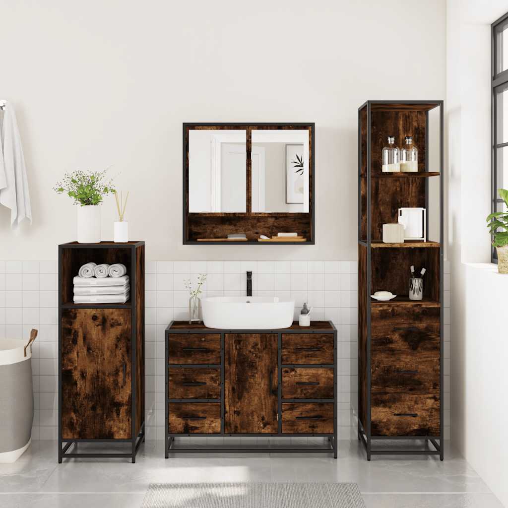Ensemble de meubles de salle de bain 3 pcs Chêne fumé