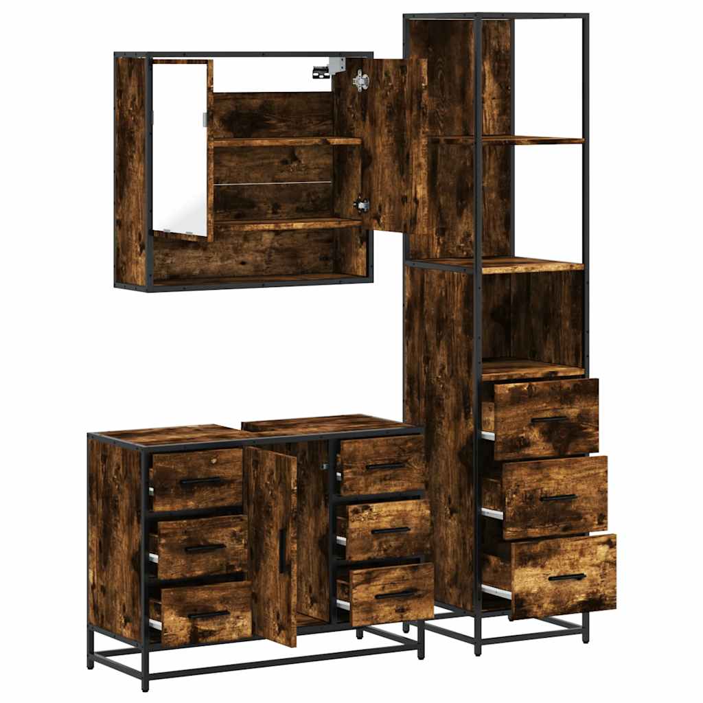 Ensemble de meubles de salle de bain 3 pcs Chêne fumé