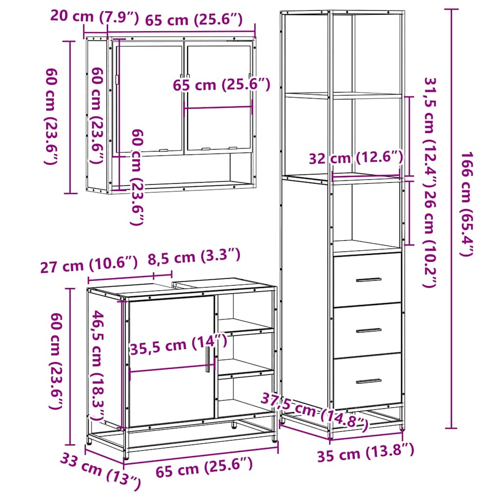 Ensemble de meubles de salle de bain 3 pcs chêne sonoma