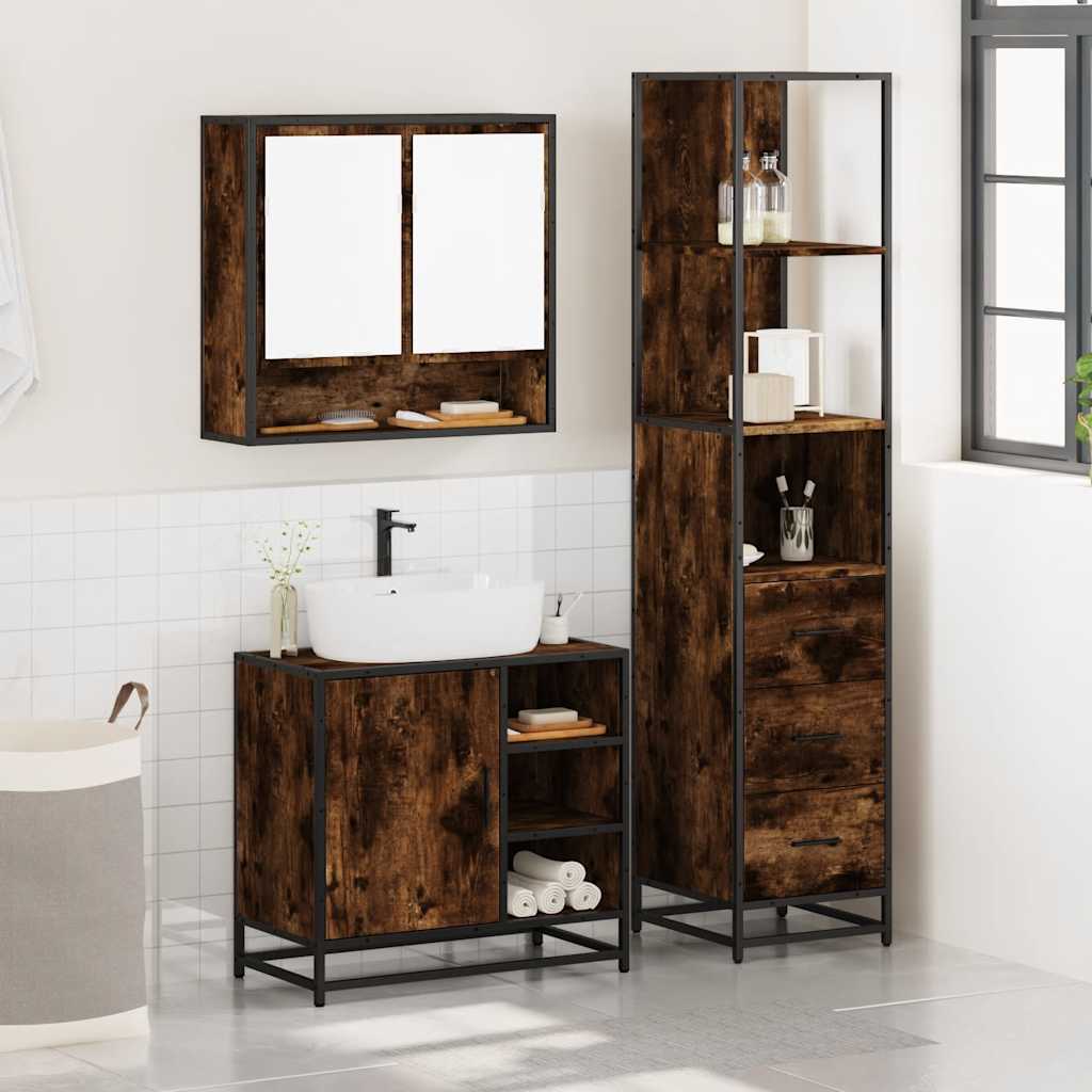 Ensemble de meubles de salle de bain 3 pcs Chêne fumé