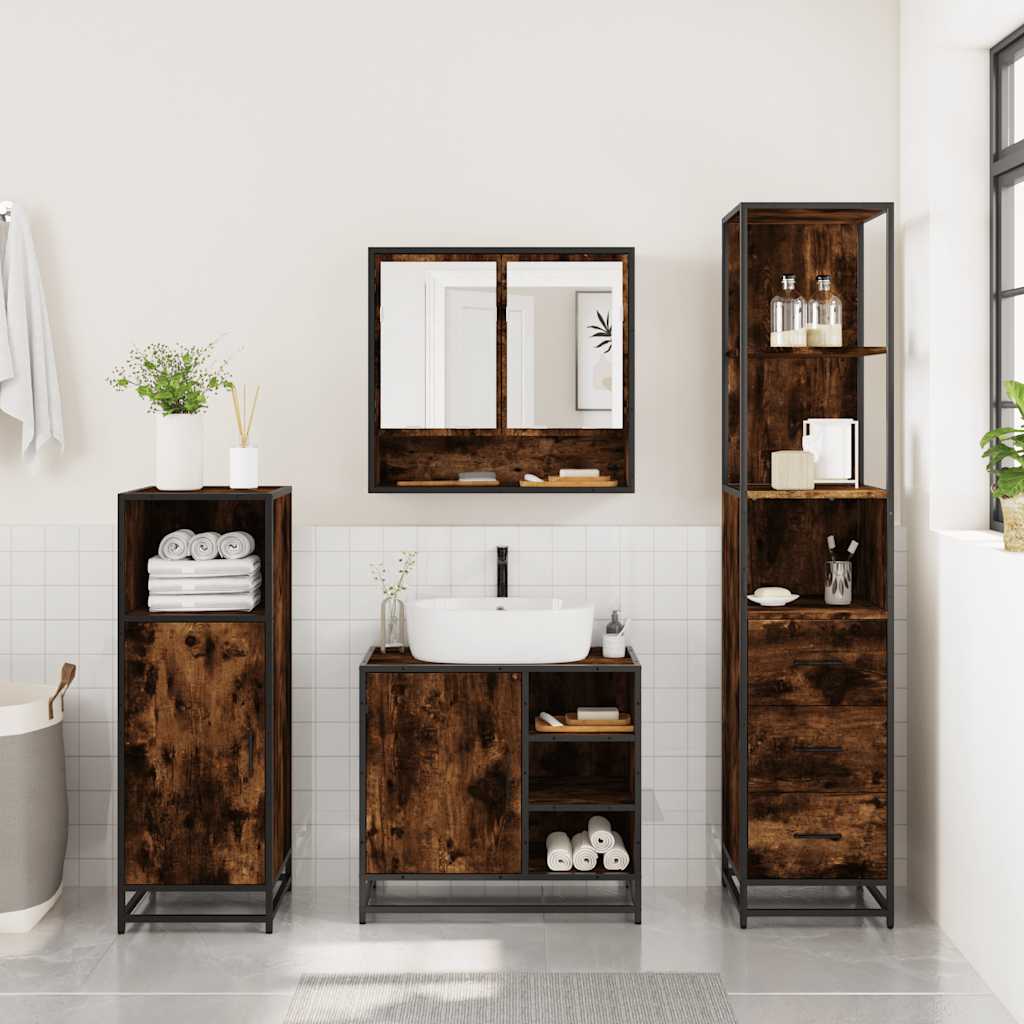 Ensemble de meubles de salle de bain 3 pcs Chêne fumé