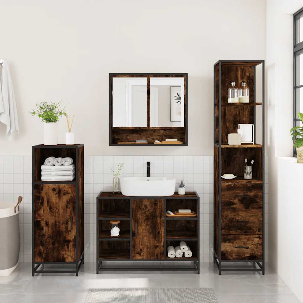 Ensemble de meubles de salle de bain 3 pcs chêne fumé