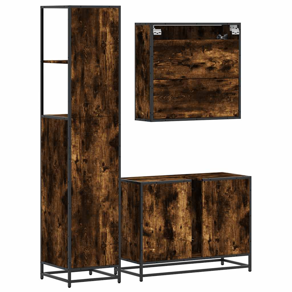 Ensemble de meubles de salle de bain 3 pcs chêne fumé