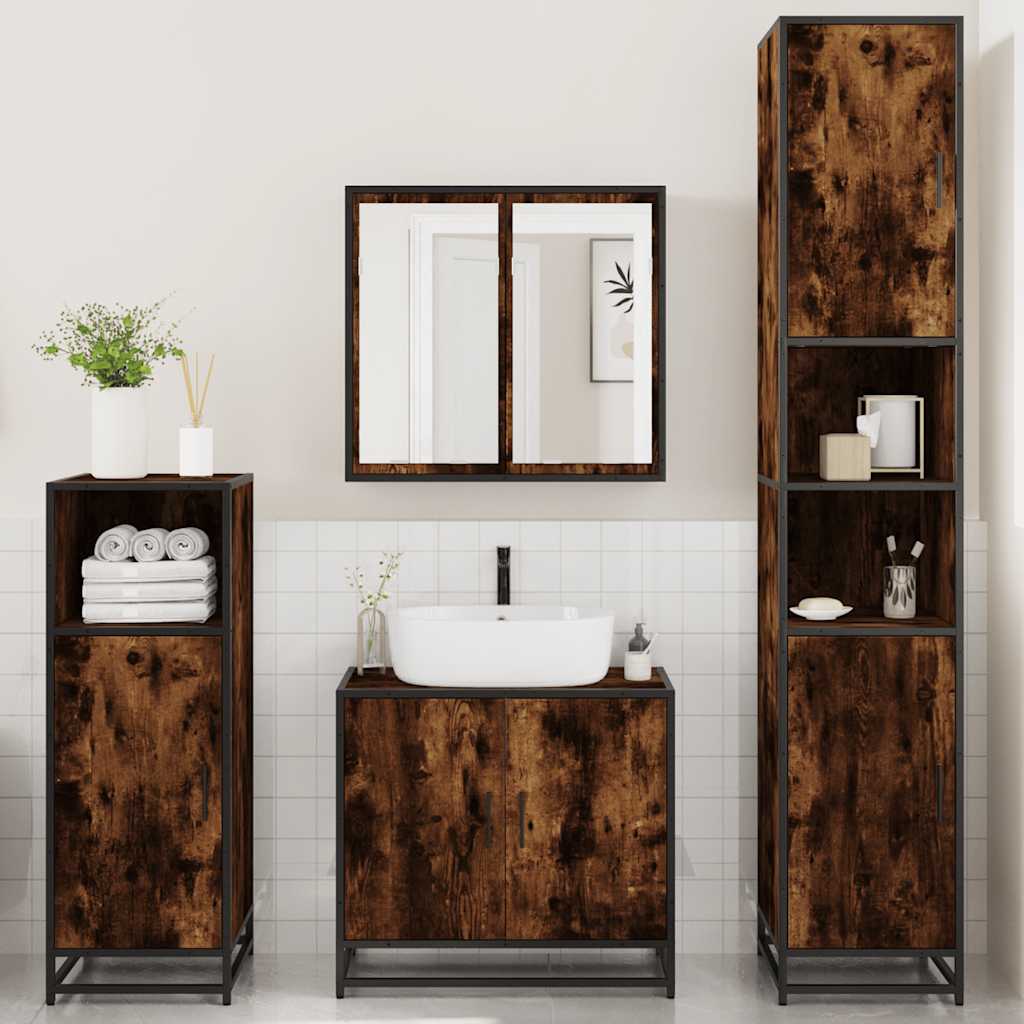 Ensemble meubles salle de bain 4 pcs chêne fumé bois ingénierie