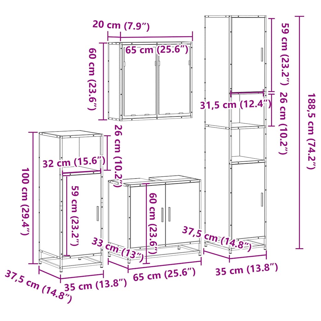 Ensemble meubles salle de bain 4 pcs chêne fumé bois ingénierie