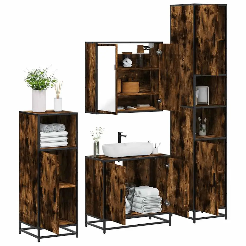 Ensemble meubles salle de bain 4 pcs chêne fumé bois ingénierie - XIOS