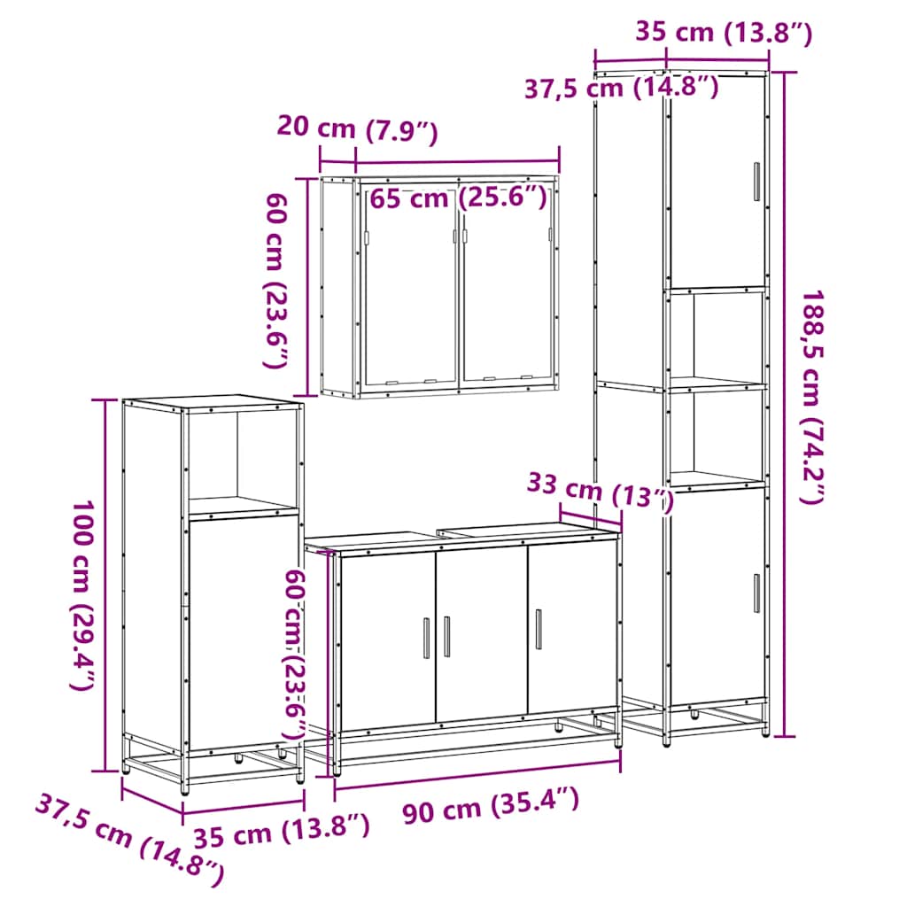 Ensemble de meubles de salle de bain 4 pcs chêne sonoma