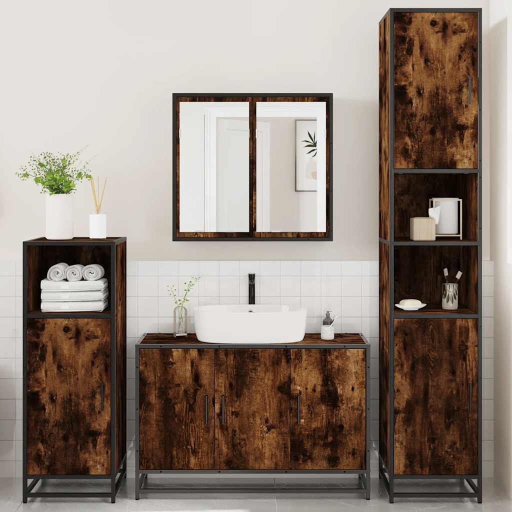 Ensemble meubles salle de bain 4 pcs chêne fumé bois ingénierie