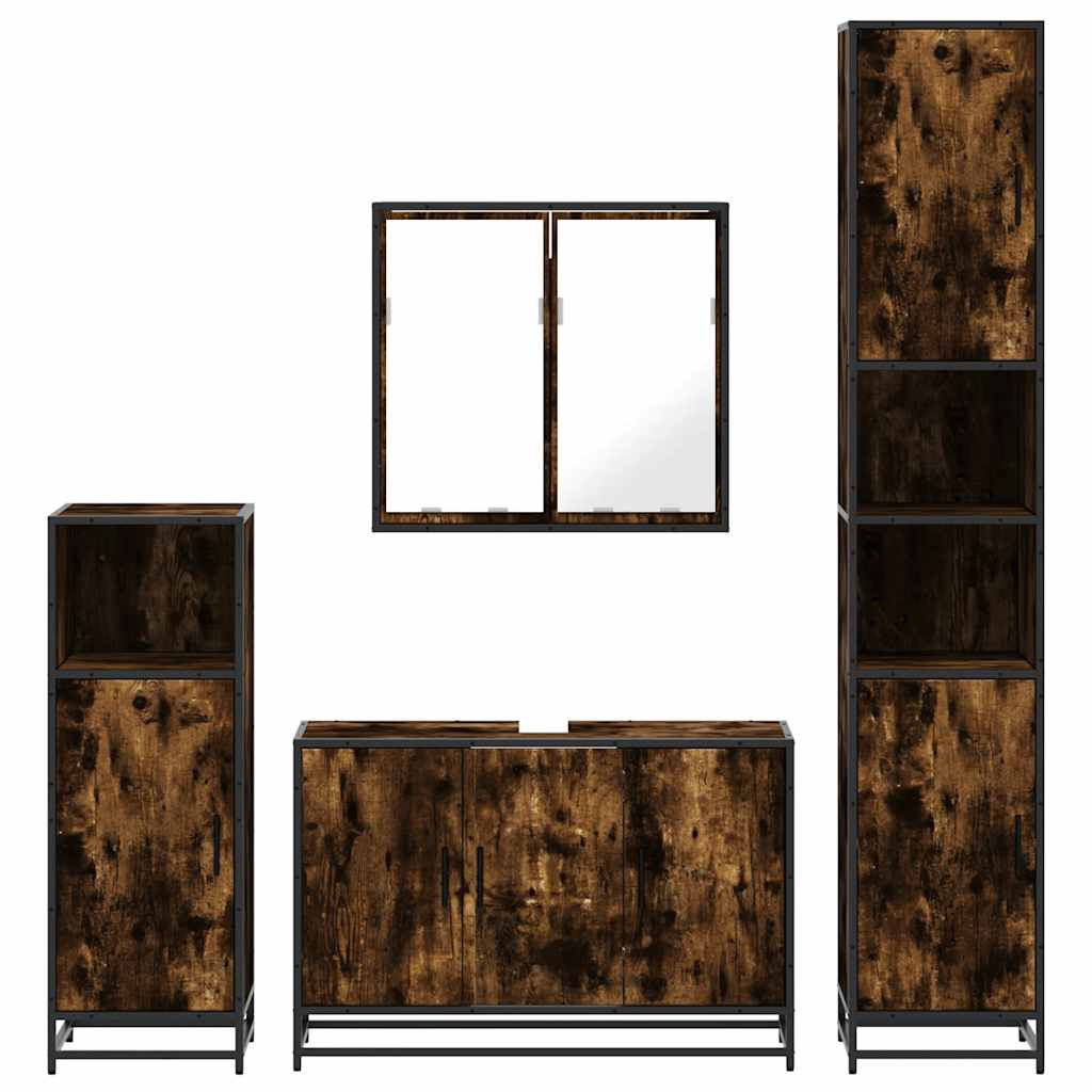 Ensemble meubles salle de bain 4 pcs chêne fumé bois ingénierie