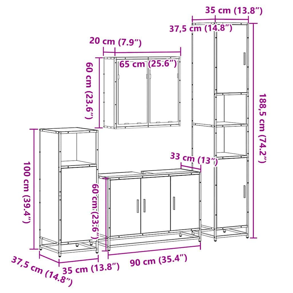 Ensemble meubles salle de bain 4 pcs chêne fumé bois ingénierie