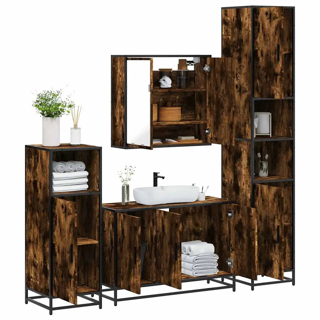 Ensemble meubles salle de bain 4 pcs chêne fumé bois ingénierie - XIOS