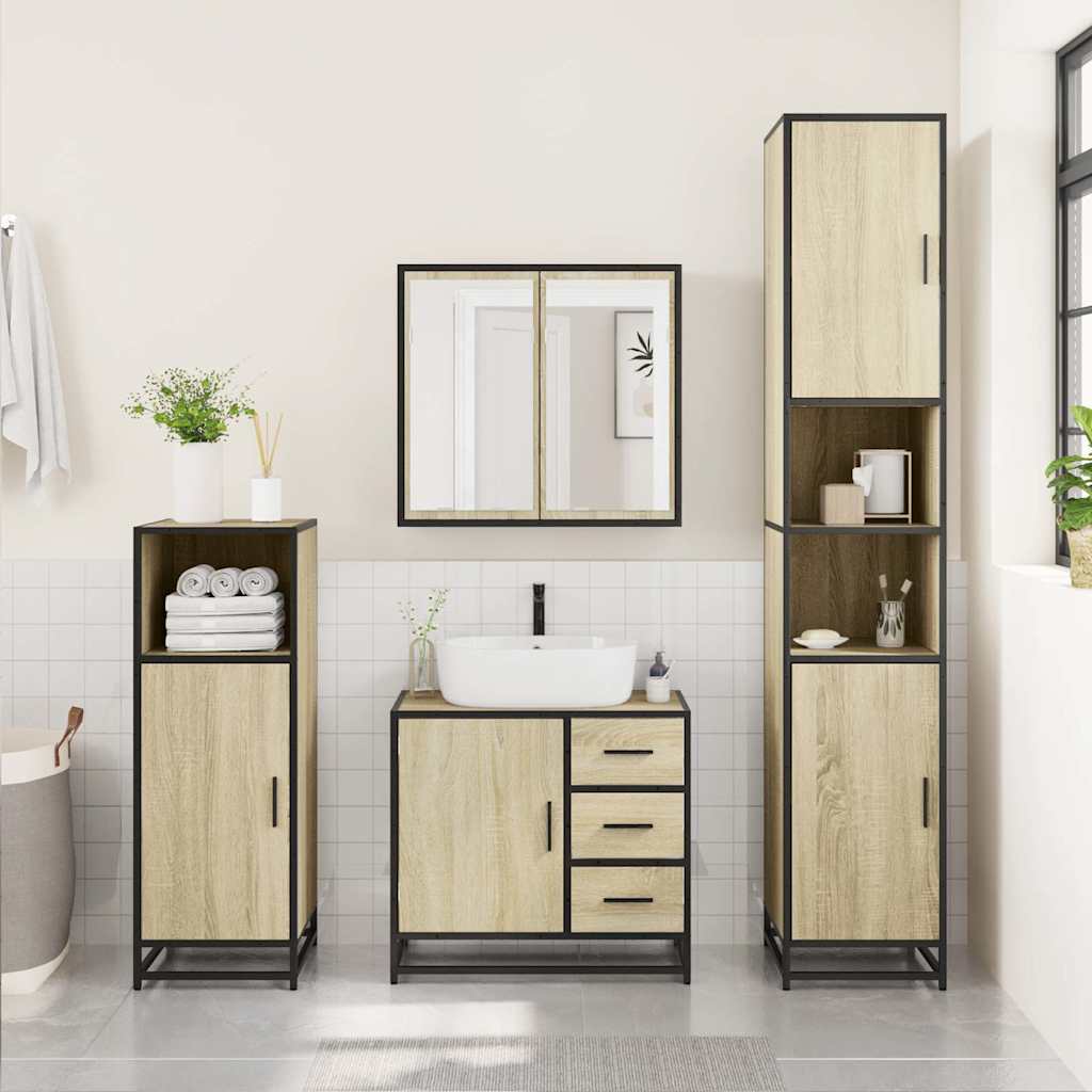 Ensemble de meubles de salle de bain 4 pcs chêne sonoma