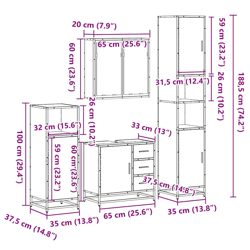 Ensemble de meubles de salle de bain 4 pcs chêne sonoma
