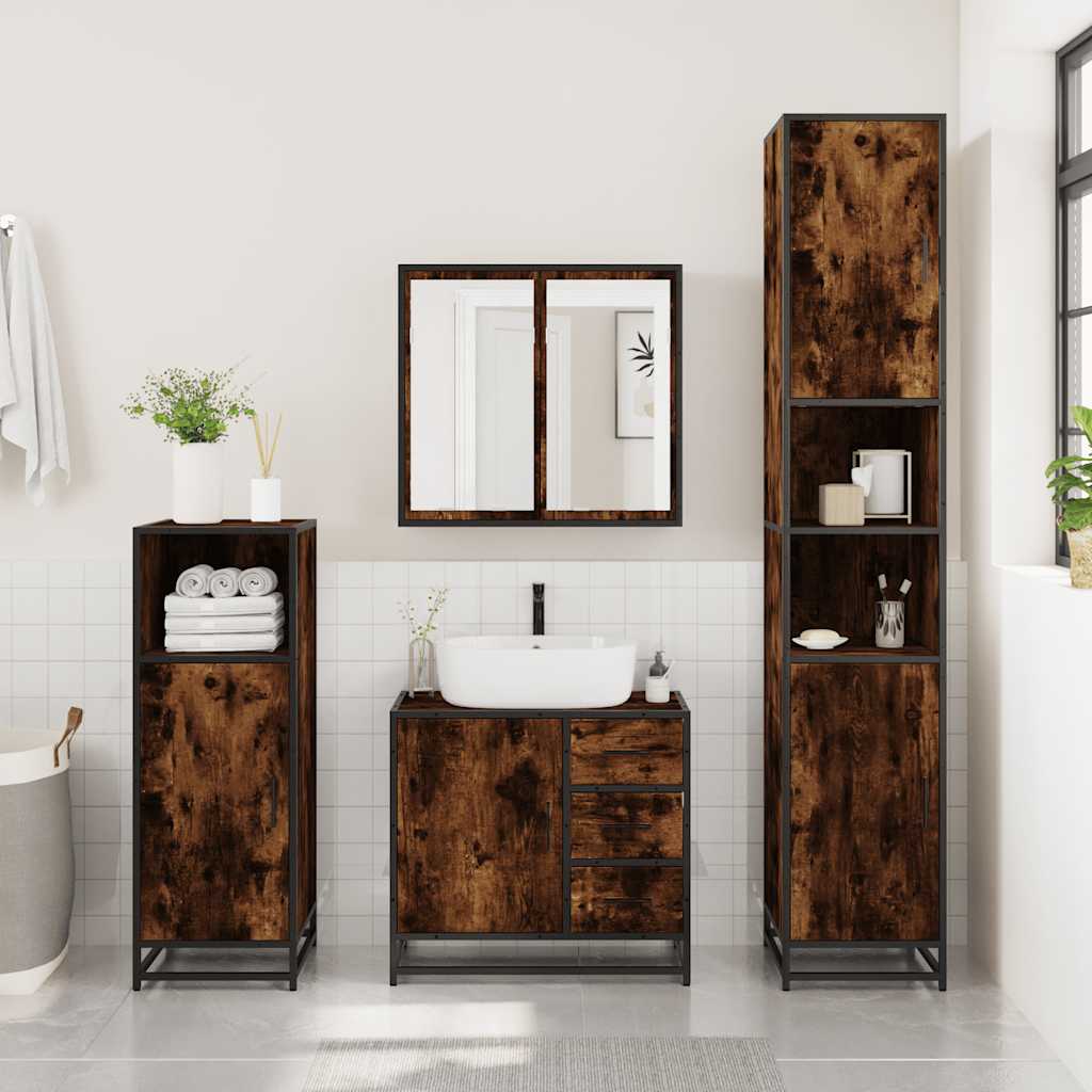 Ensemble meubles salle de bain 4 pcs chêne fumé bois ingénierie