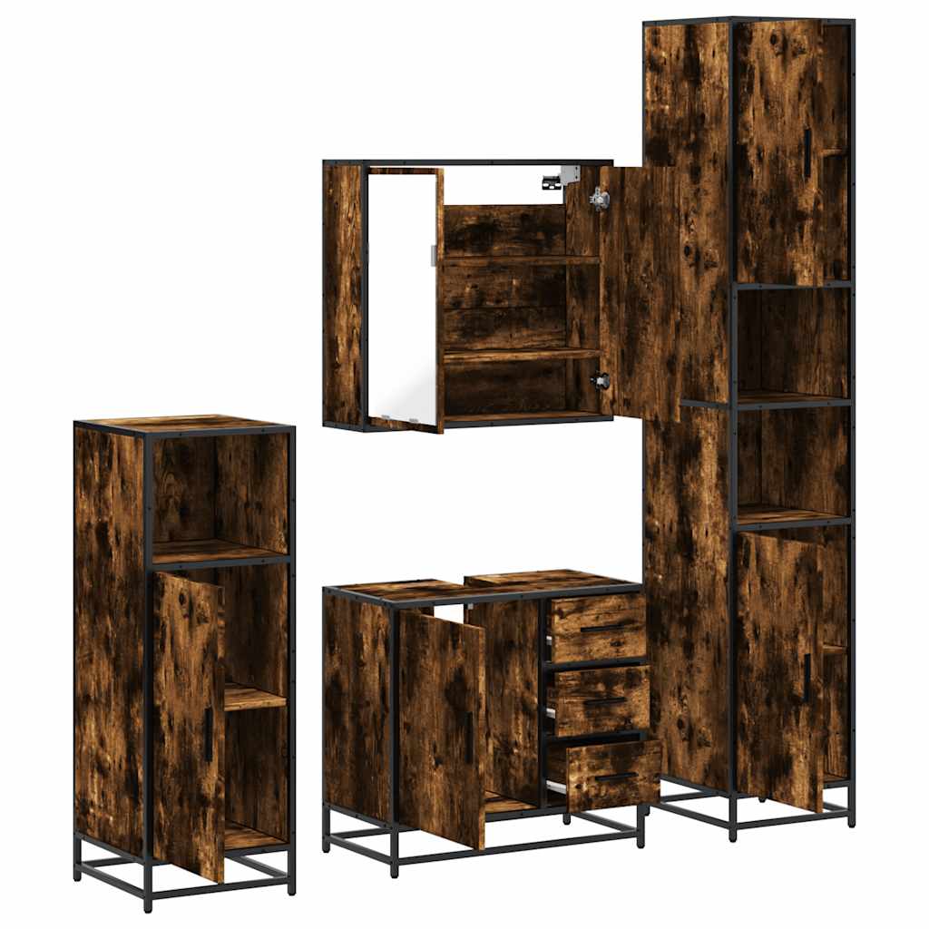Ensemble meubles salle de bain 4 pcs chêne fumé bois ingénierie