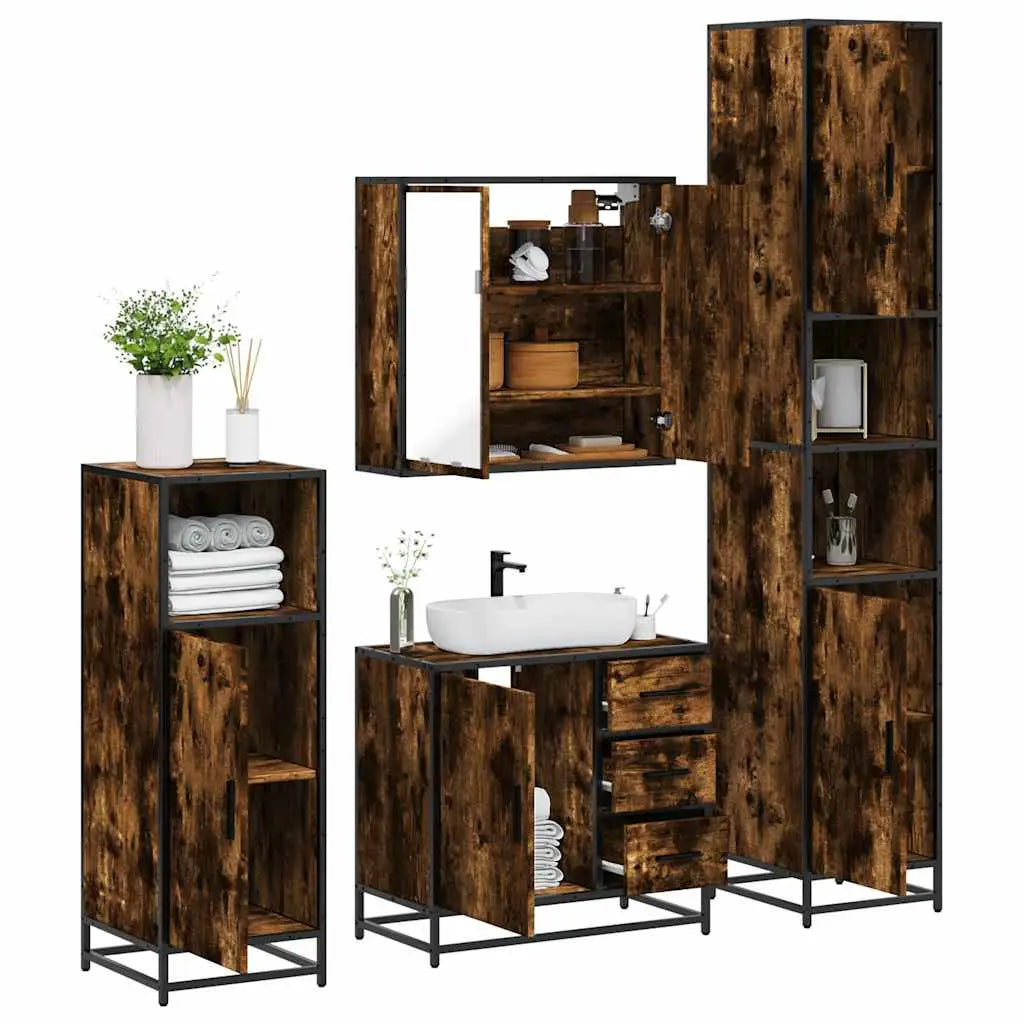 Ensemble meubles salle de bain 4 pcs chêne fumé bois ingénierie - XIOS
