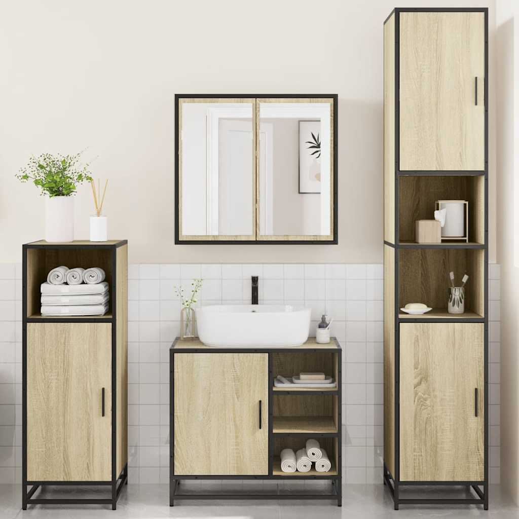 Ensemble de meubles de salle de bain 4 pcs chêne sonoma