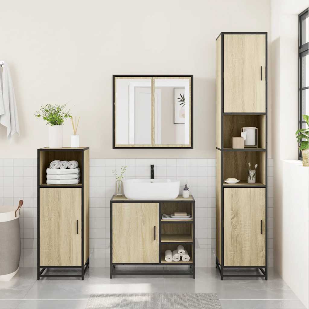 Ensemble de meubles de salle de bain 4 pcs chêne sonoma