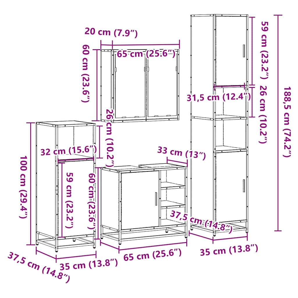Ensemble de meubles de salle de bain 4 pcs chêne sonoma