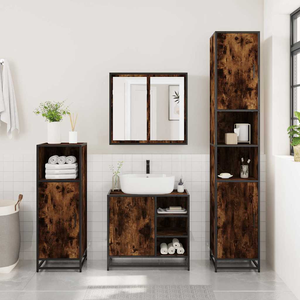 Ensemble meubles salle de bain 4 pcs chêne fumé bois ingénierie