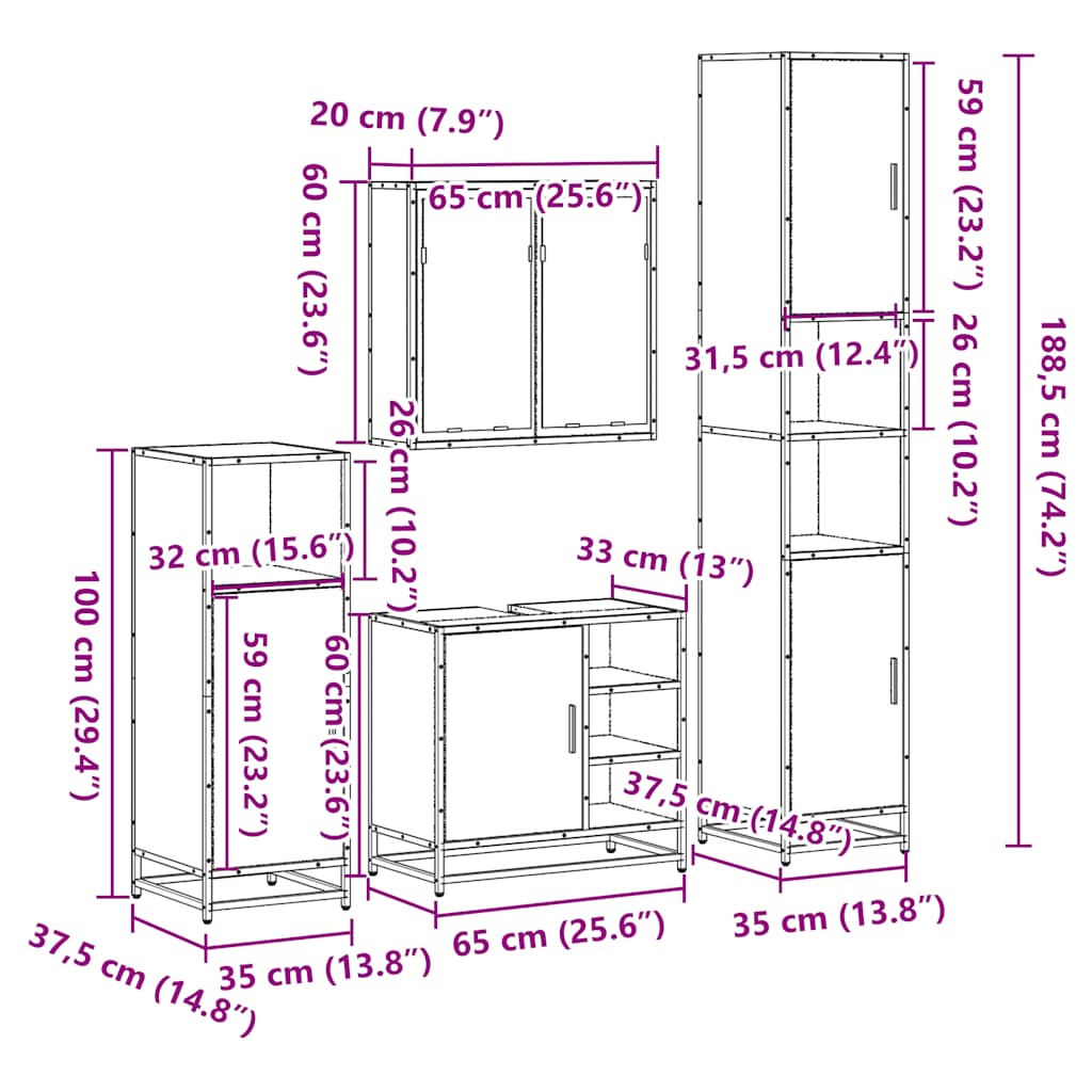 Ensemble meubles salle de bain 4 pcs chêne fumé bois ingénierie